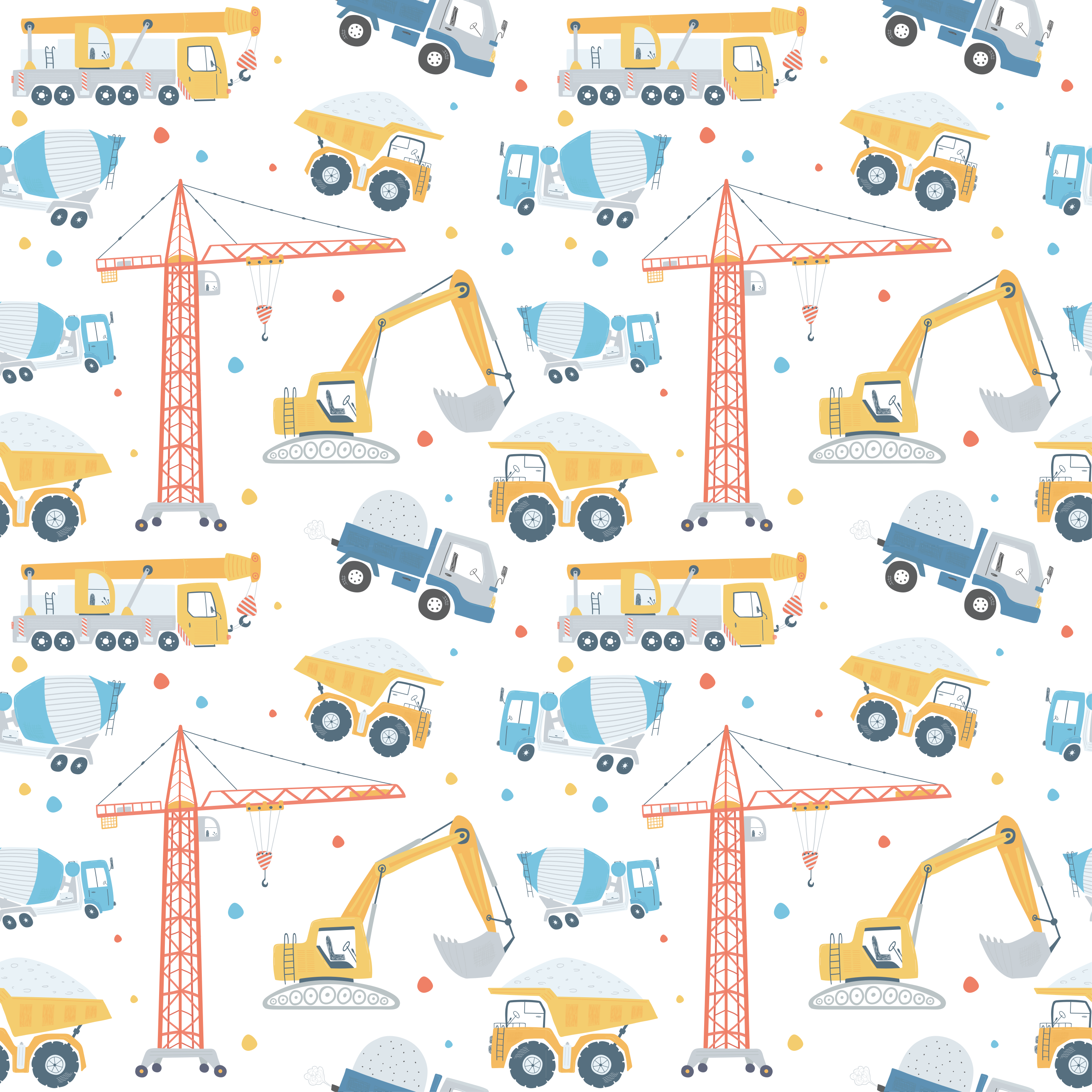 Tapis vinyle pour enfants véhicules de chantier pastel - TenStickers