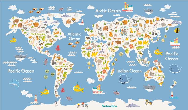 Tapis vinyle carte du monde faune blanche enfant - TenStickers
