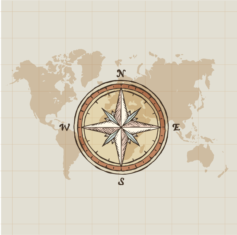 Tapis vinyle carte du monde cartographie vintage et boussole - TenStickers
