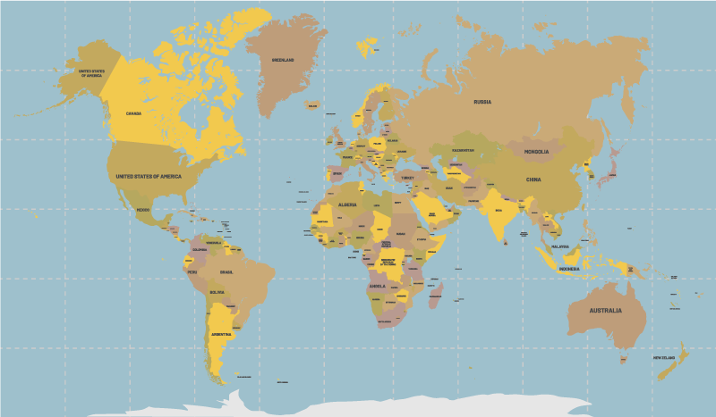 Tapis vinyle carte du monde bleu et beige - TenStickers