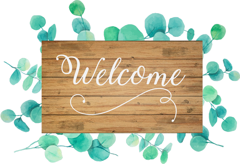 Tapis vinyle entrée eucalyptus texte bienvenue - TenStickers