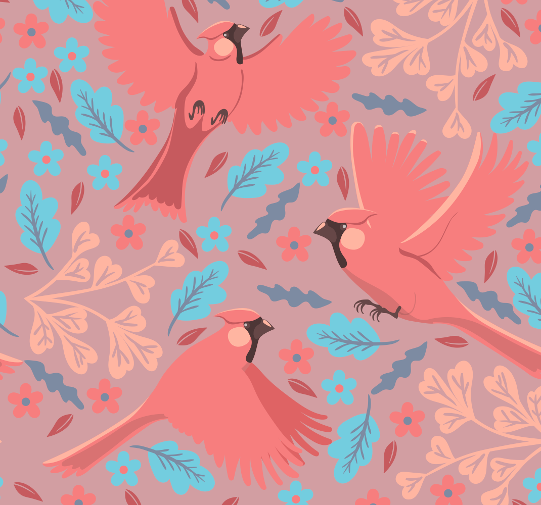 Tapis vinyle salon fond rose avec oiseaux sur branche - TenStickers