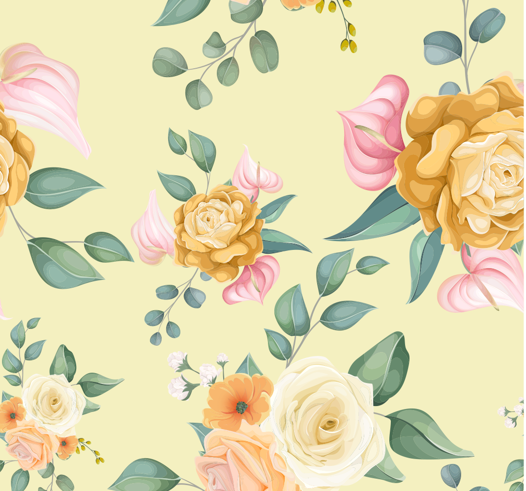Tapis vinyle salon roses jaunes style vintage - TenStickers