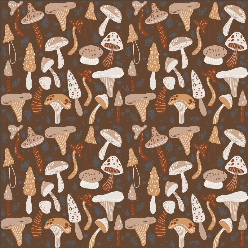 Tapis vinyle marron champignons forestiers sur fond marron - TenStickers