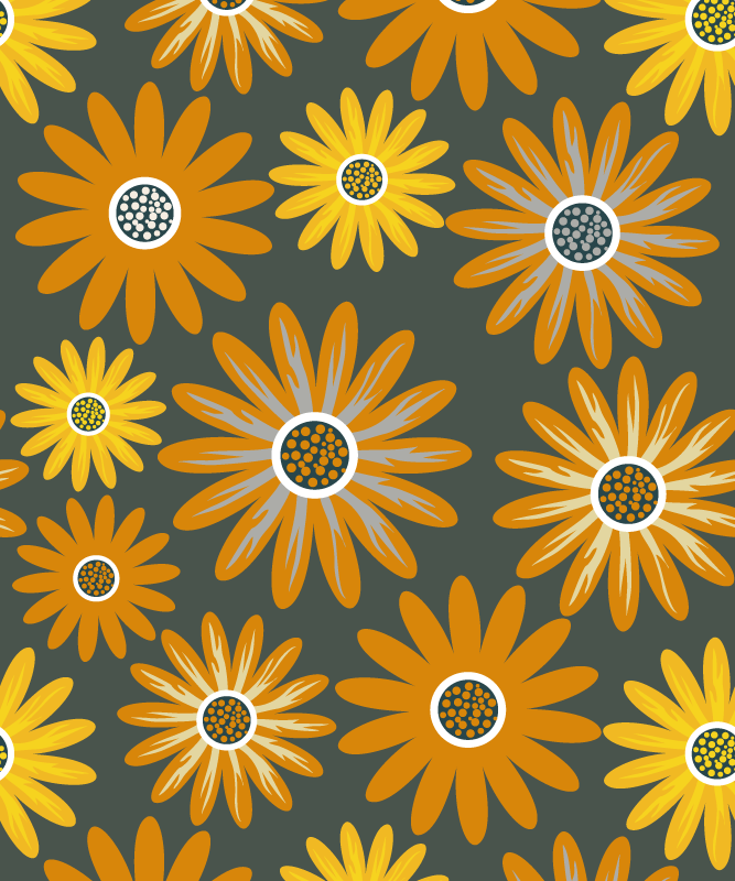 Tapis vinyle orange fleurs marguerites orange - TenStickers