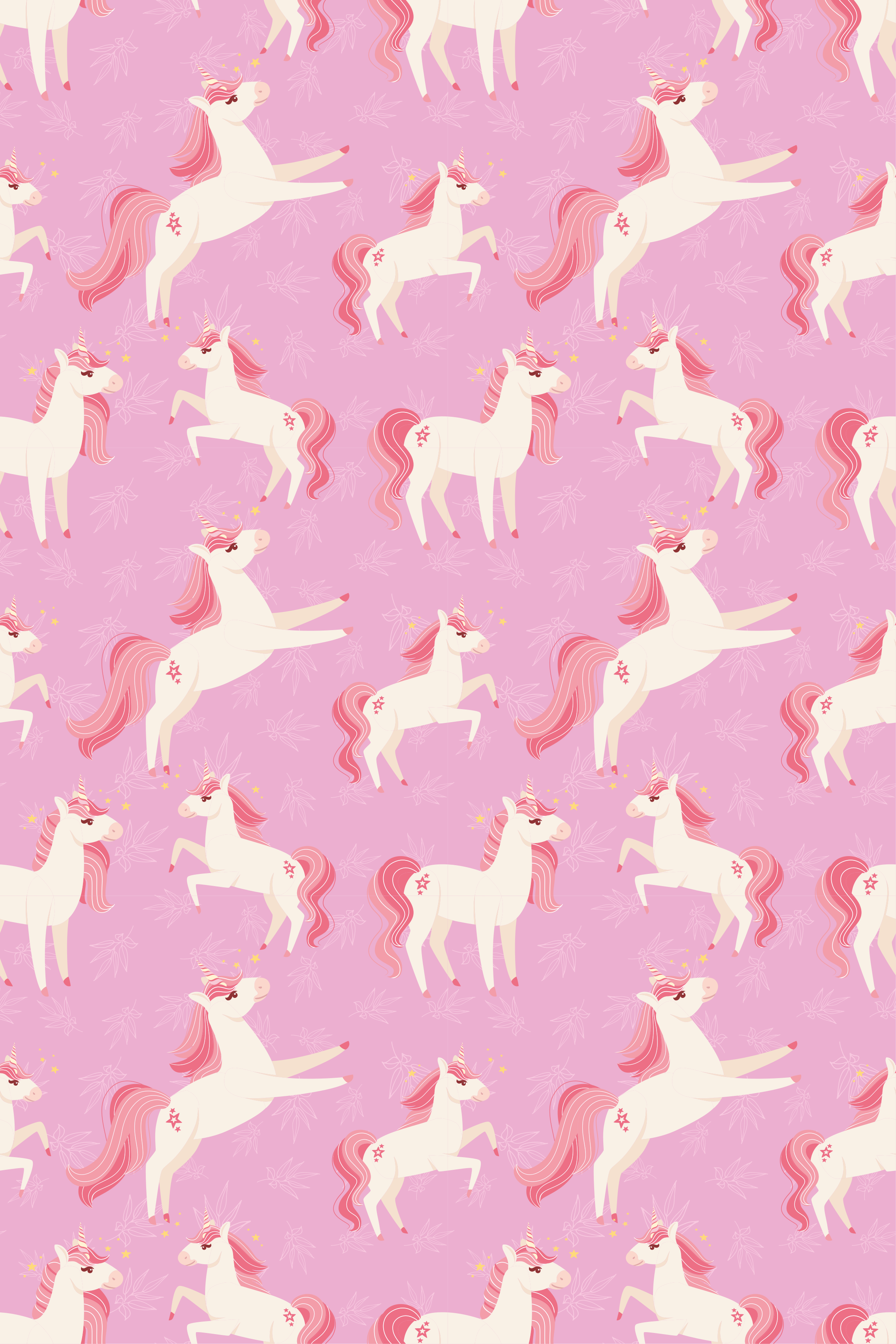 Tapis vinyle rose licornes pastel avec plantes et fleurs - TenStickers