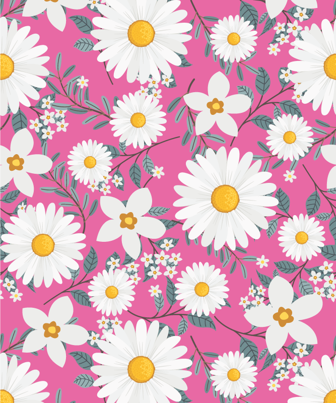 Tapis vinyle rose fleurs de marguerite sur fond rose - TenStickers