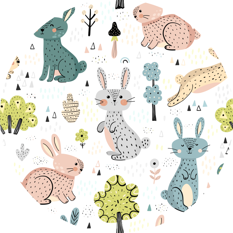 Tapis vinyle rond pour bébé illustration lapins - TenStickers