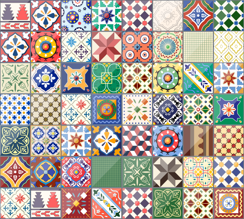 Tapis vinyle carreaux de ciment effet carrelage coloré - TenStickers