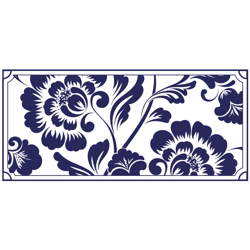 Tapis vinyle fleurs et plantes motif floral bleu marine - TenStickers