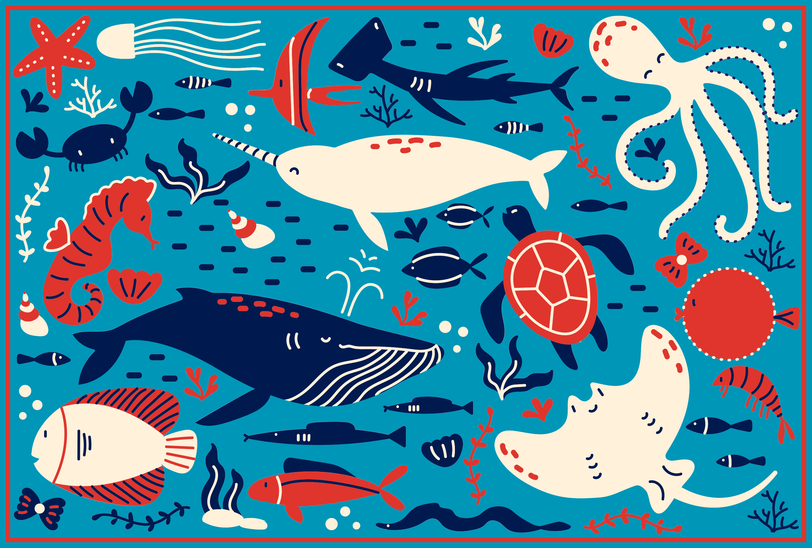 Tapis vinyle animal collage de créatures sous-marines - TenStickers