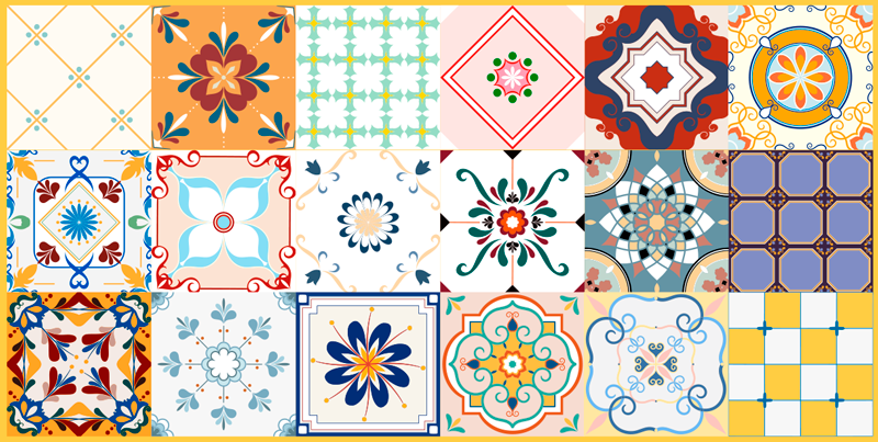 Tapis vinyle carreaux de ciment motifs de tuiles en mosaïque - TenStickers