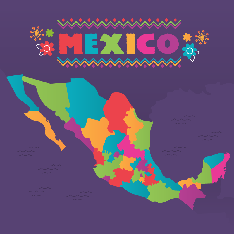 Tapis vinyle carte du monde mexique coloré - TenStickers