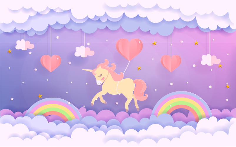 Tapis vinyle chambre bébé scène fantastique de licorne - TenStickers