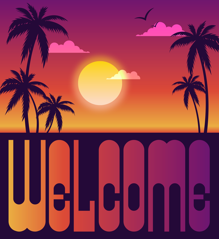 Tapis vinyle citation coucher de soleil tropical bienvenue - TenStickers