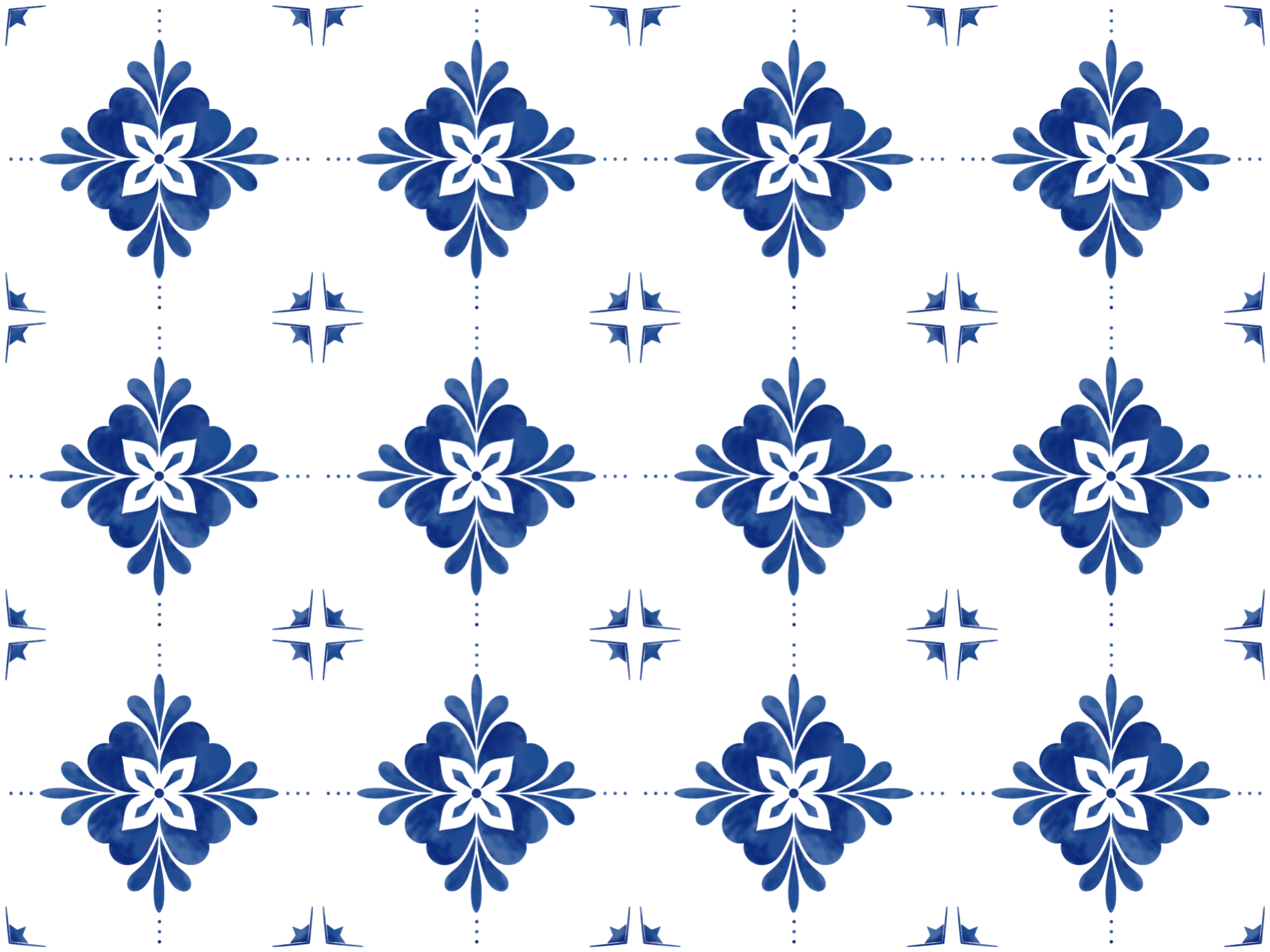 Tapis vinyle carreaux de ciment motifs floraux bleus - TenStickers