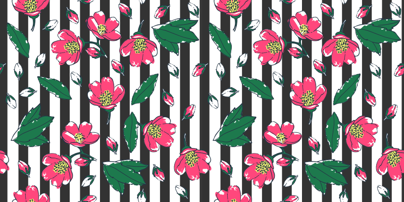 Tapis vinyle fleurs et plantes motif à rayures florales - TenStickers