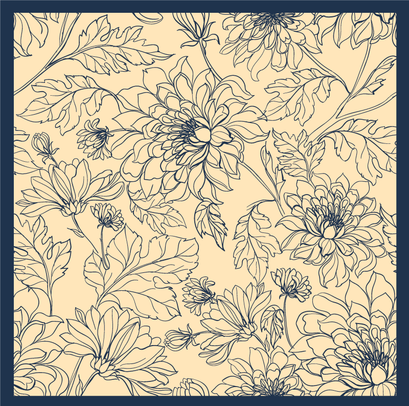 Tapis vinyle salon contour floral élégant - TenStickers