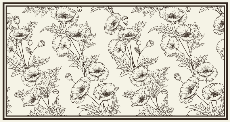 Tapis vinyle salon motif de contour floral - TenStickers