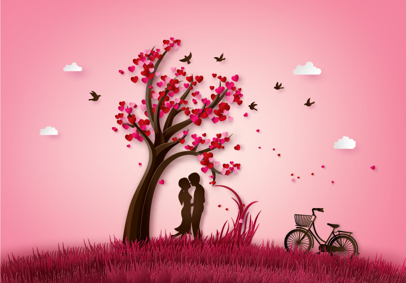 Tapis vinyle fleurs et plantes scène d'arbre romantique - TenStickers