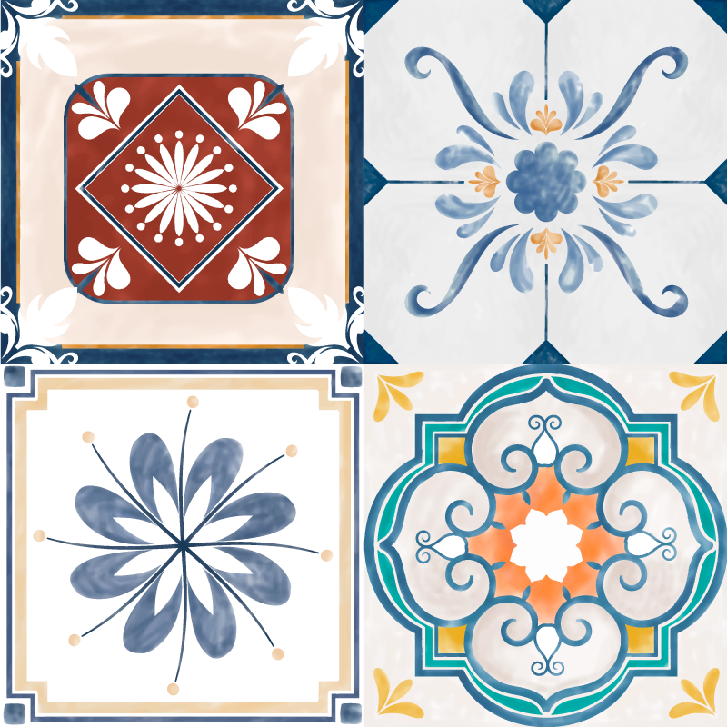 Tapis vinyle carreaux de ciment motifs géométriques colorés - TenStickers