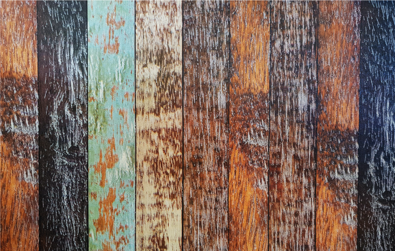 Tapis vinyle salle de bain planches colorées et usées - TenStickers