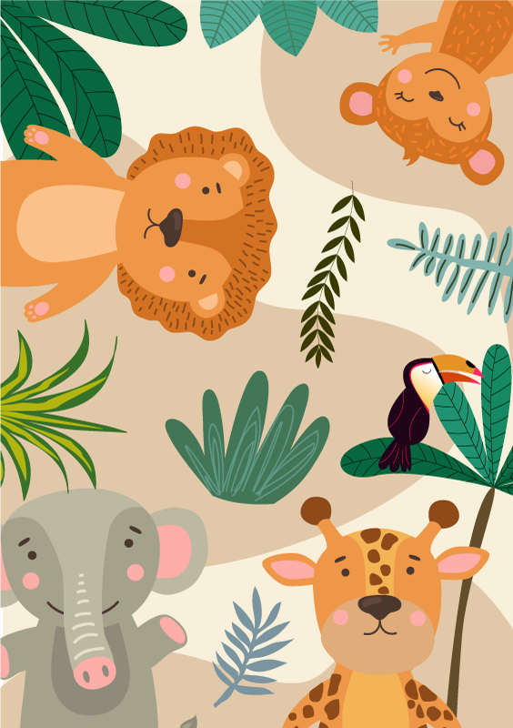 Tapis vinyle chambre bébé amis de la jungle du safari - TenStickers