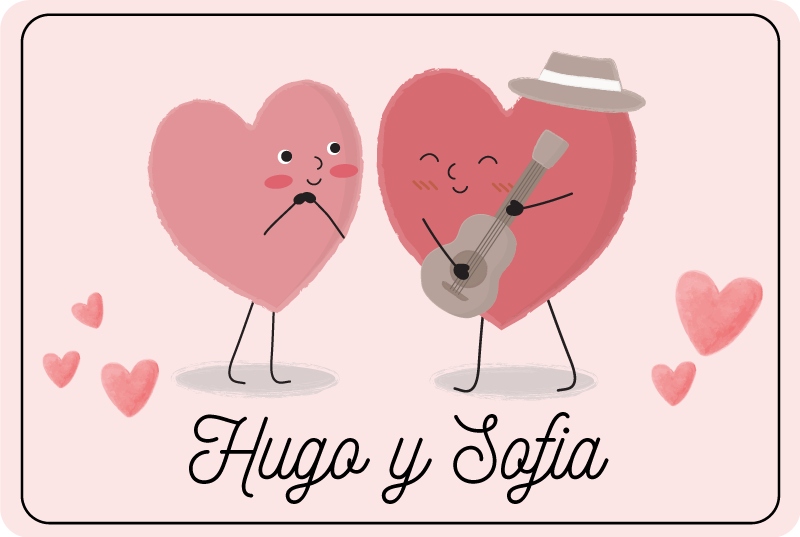 Tapis vinyle chambre duo de coeurs avec nom - TenStickers