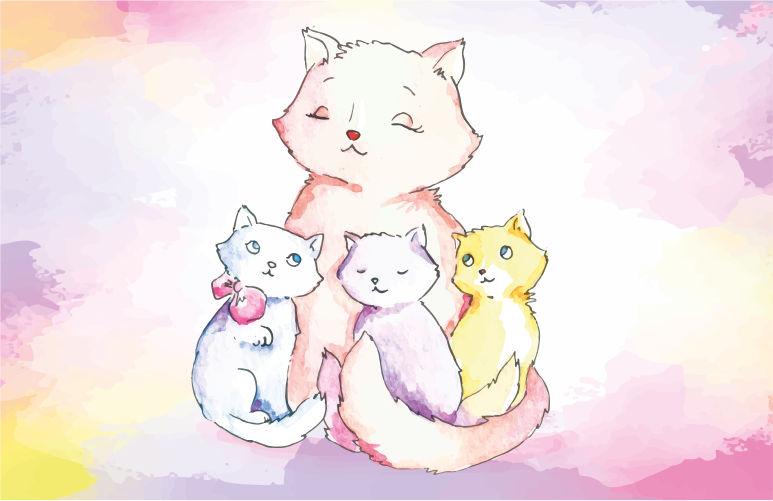 Tapis vinyle chambre bébé famille de chats mignons - TenStickers