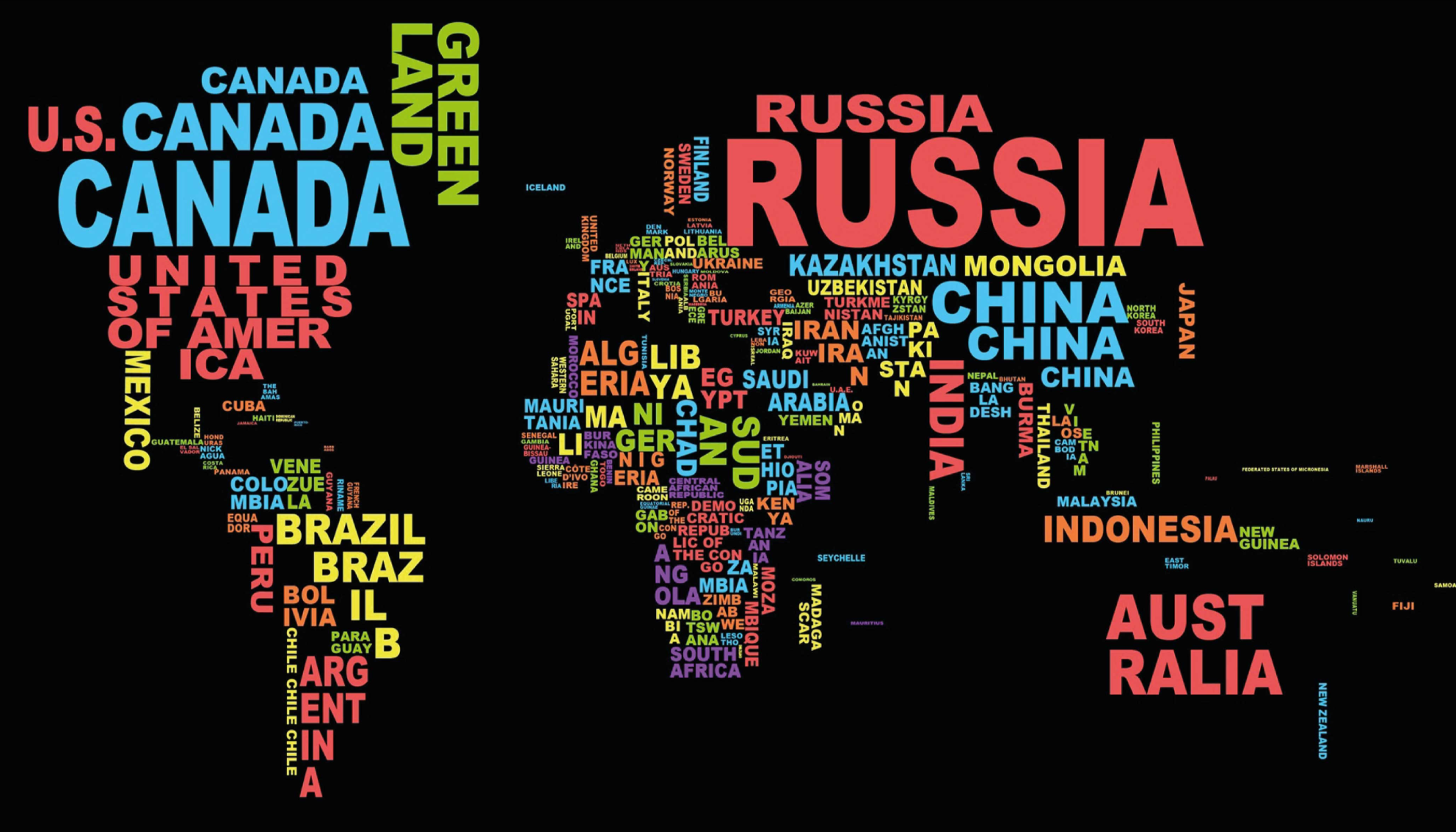 Tapis vinyle carte du monde typographie des pays - TenStickers