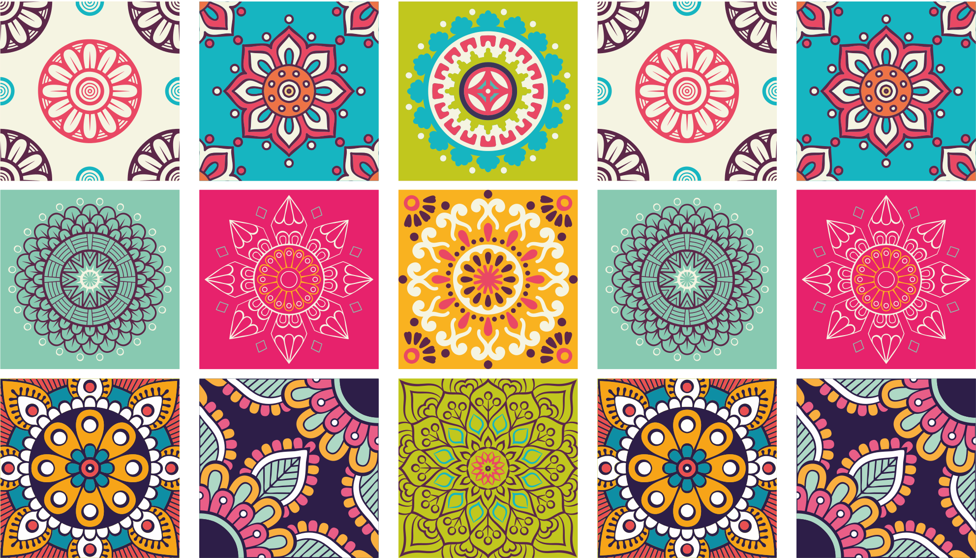 Tapis vinyle mandala motif de carreaux colorés - TenStickers