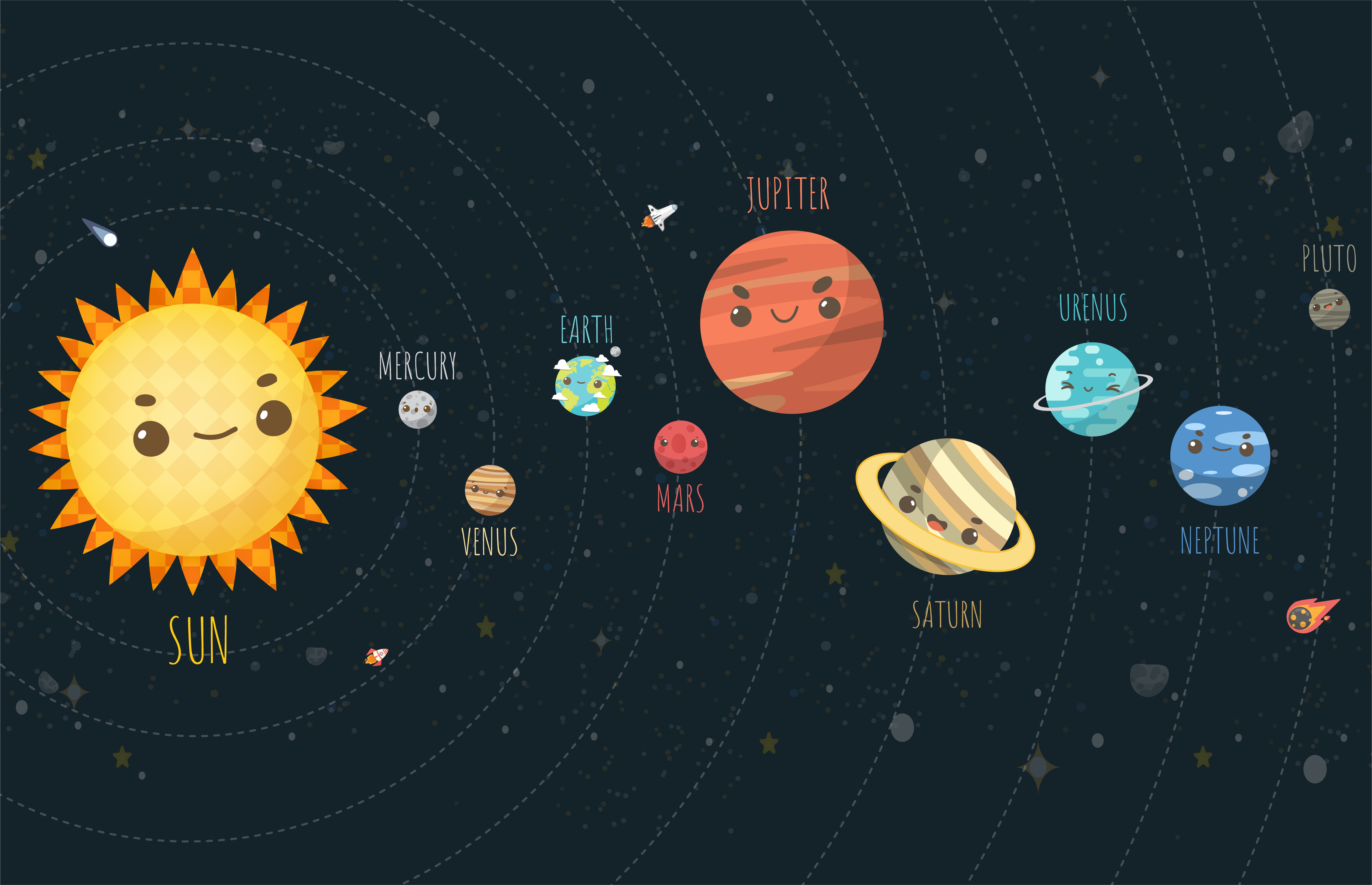 Tapis vinyle chambre bébé voyage dans le système solaire - TenStickers