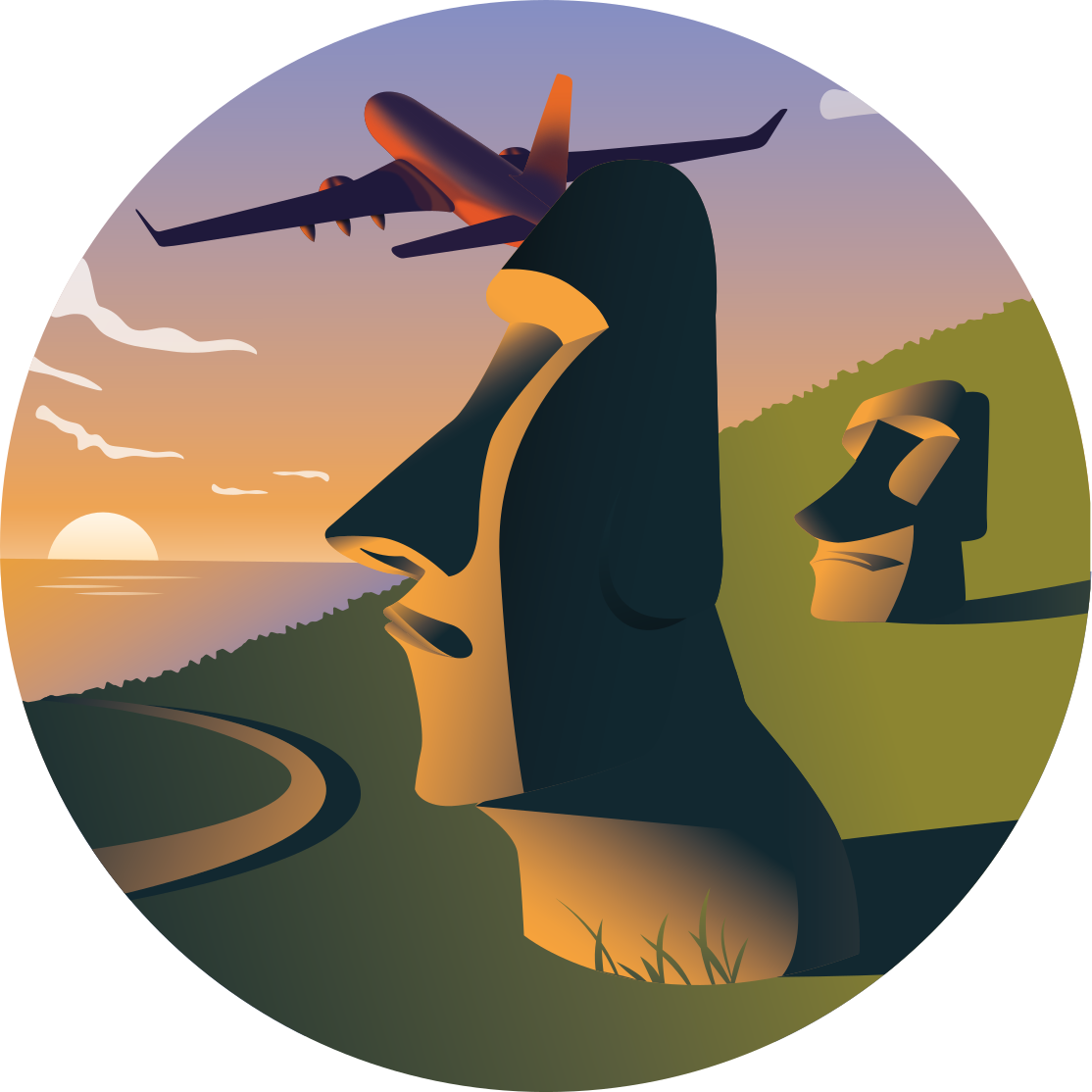 Tapis vinyle rond coucher de soleil sur l'île de pâques - TenStickers