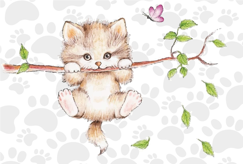 Tapis vinyle animal chaton mignon suspendu - TenStickers