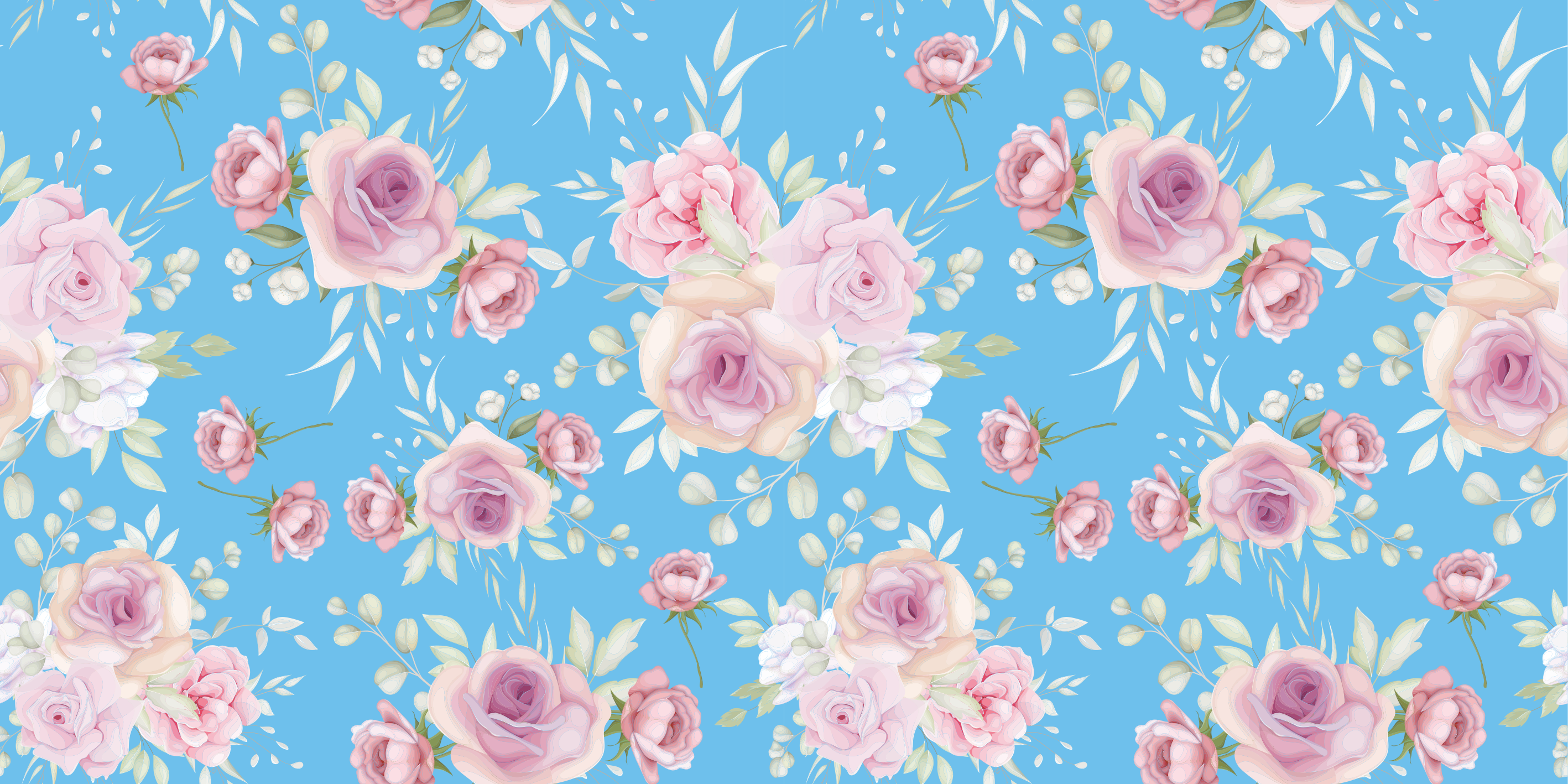 Tapis vinyle fleurs et plantes fleurs roses sur bleu - TenStickers