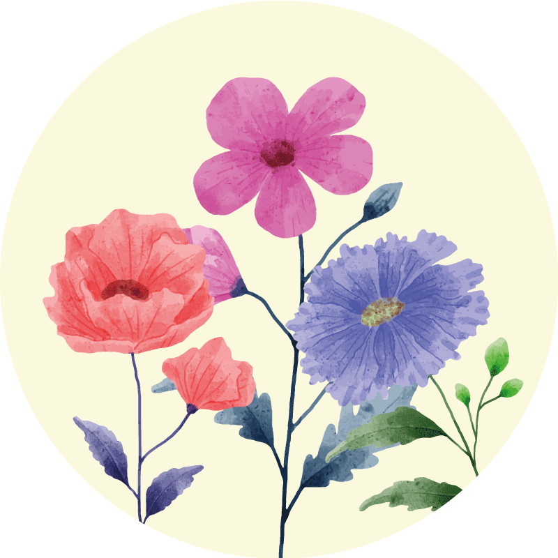 Tapis vinyle rond composition florale vibrante - TenStickers