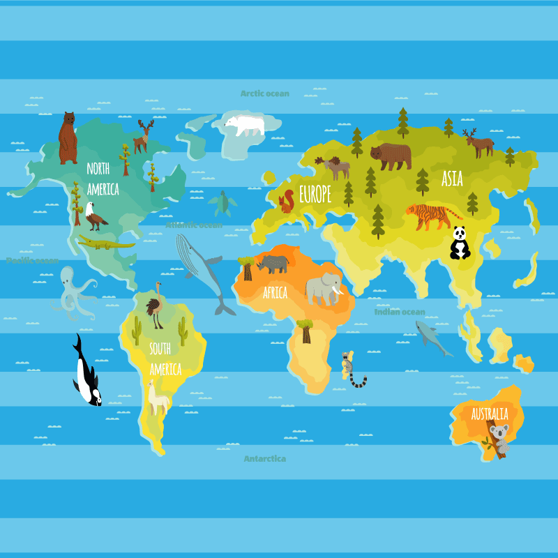 Tapis vinyle carte du monde rayée bleue - TenStickers