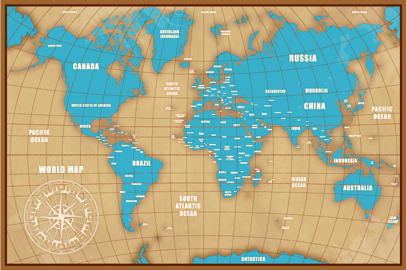 Tapis vinyle carte du monde conception bleue avec des pays - TenStickers