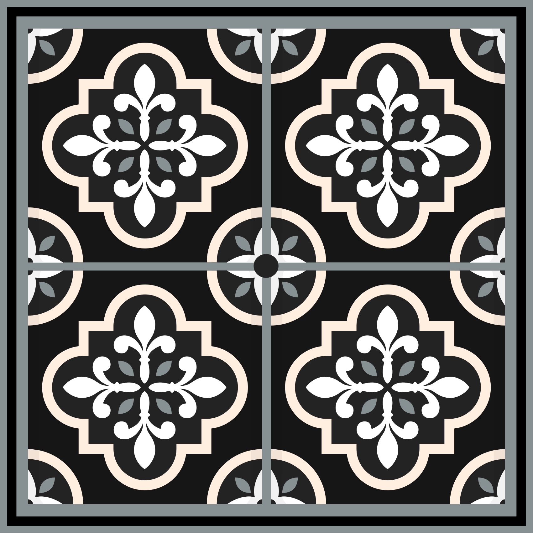 Tapis vinyle carreaux de ciment mosaïque noir et blanc - TenStickers