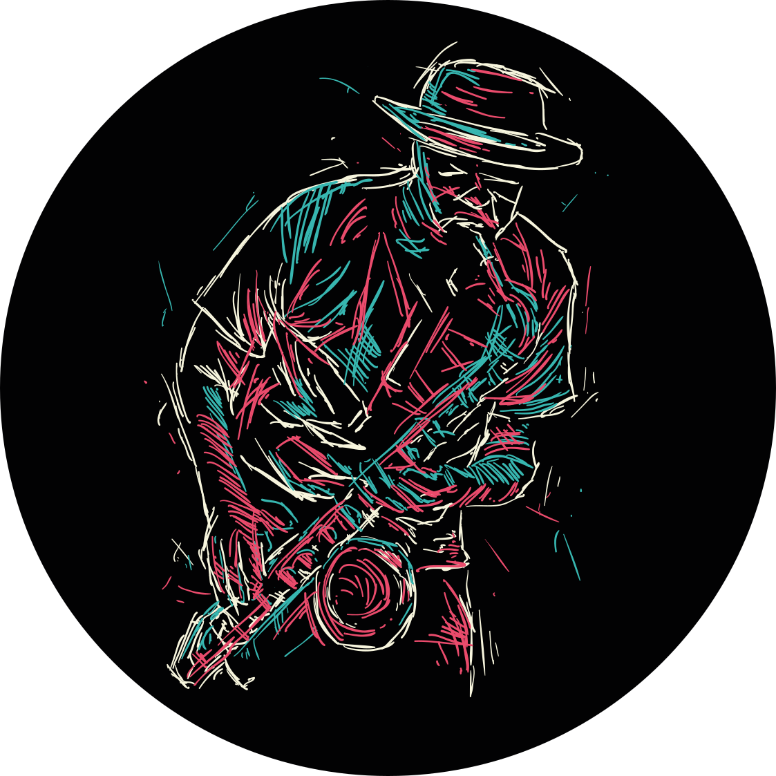 Tapis vinyle rond performance d'un musicien de jazz - TenStickers