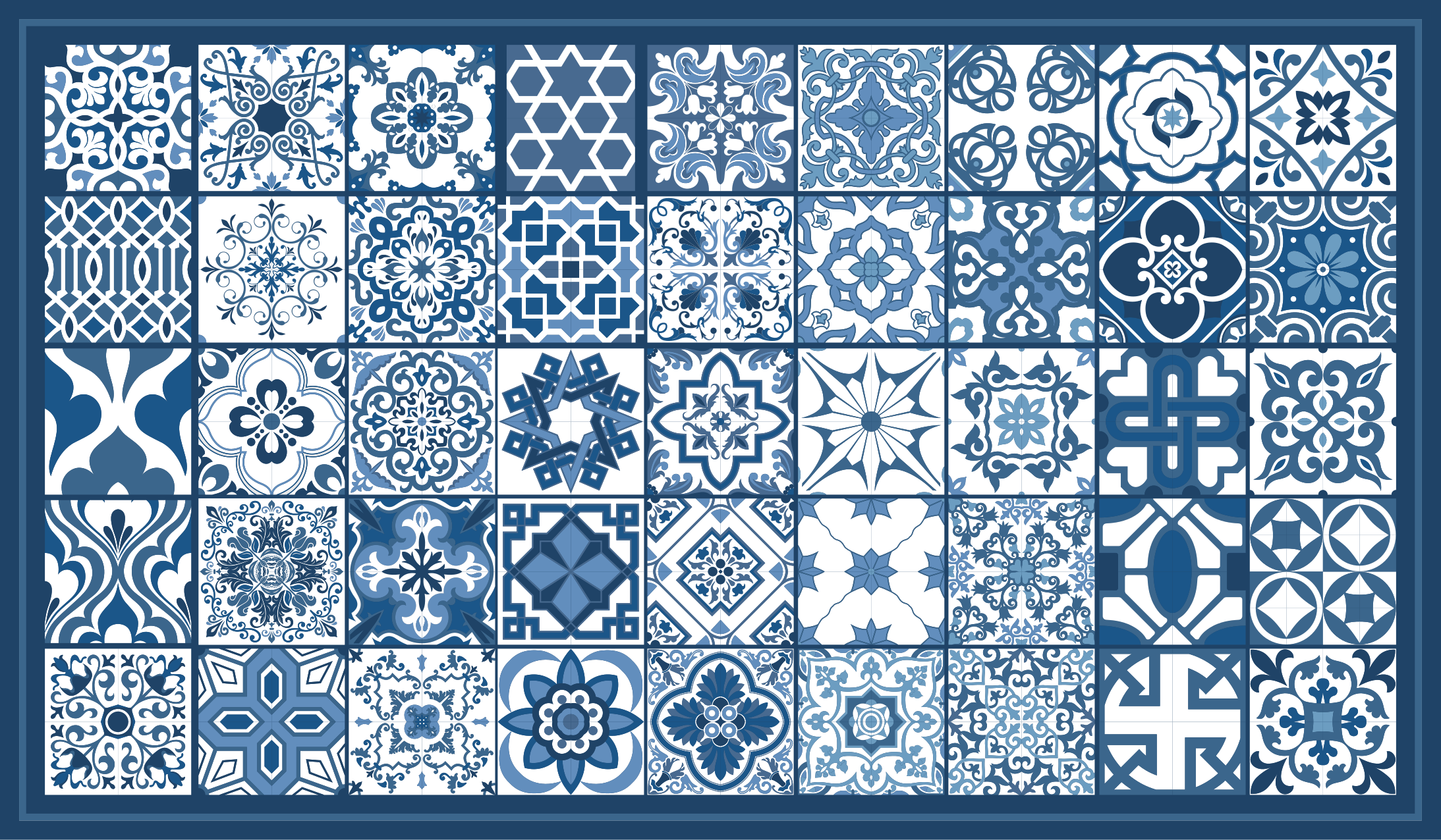 Tapis vinyle carreaux de ciment motifs bleus classiques - TenStickers