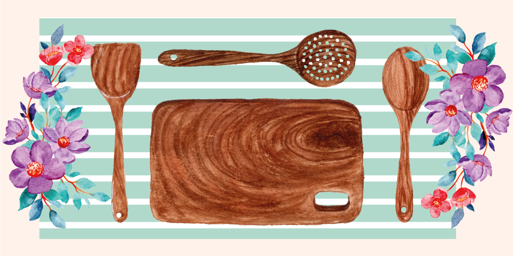 Tapis vinyle cuisine accessoires floraux - TenStickers