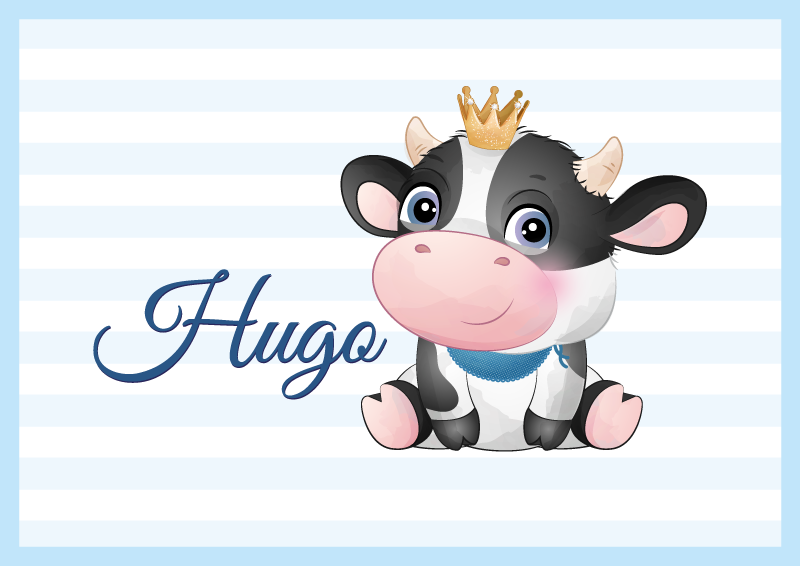 Tapis vinyle chambre bébé vache avec prénom - TenStickers