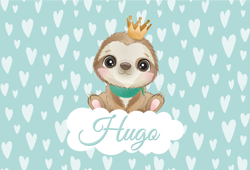 Tapis vinyle rond Paresseux mignon pour garçon avec nom - TenStickers