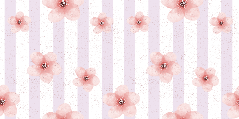 Tapis vinyle fleurs et plantes rayures roses - TenStickers