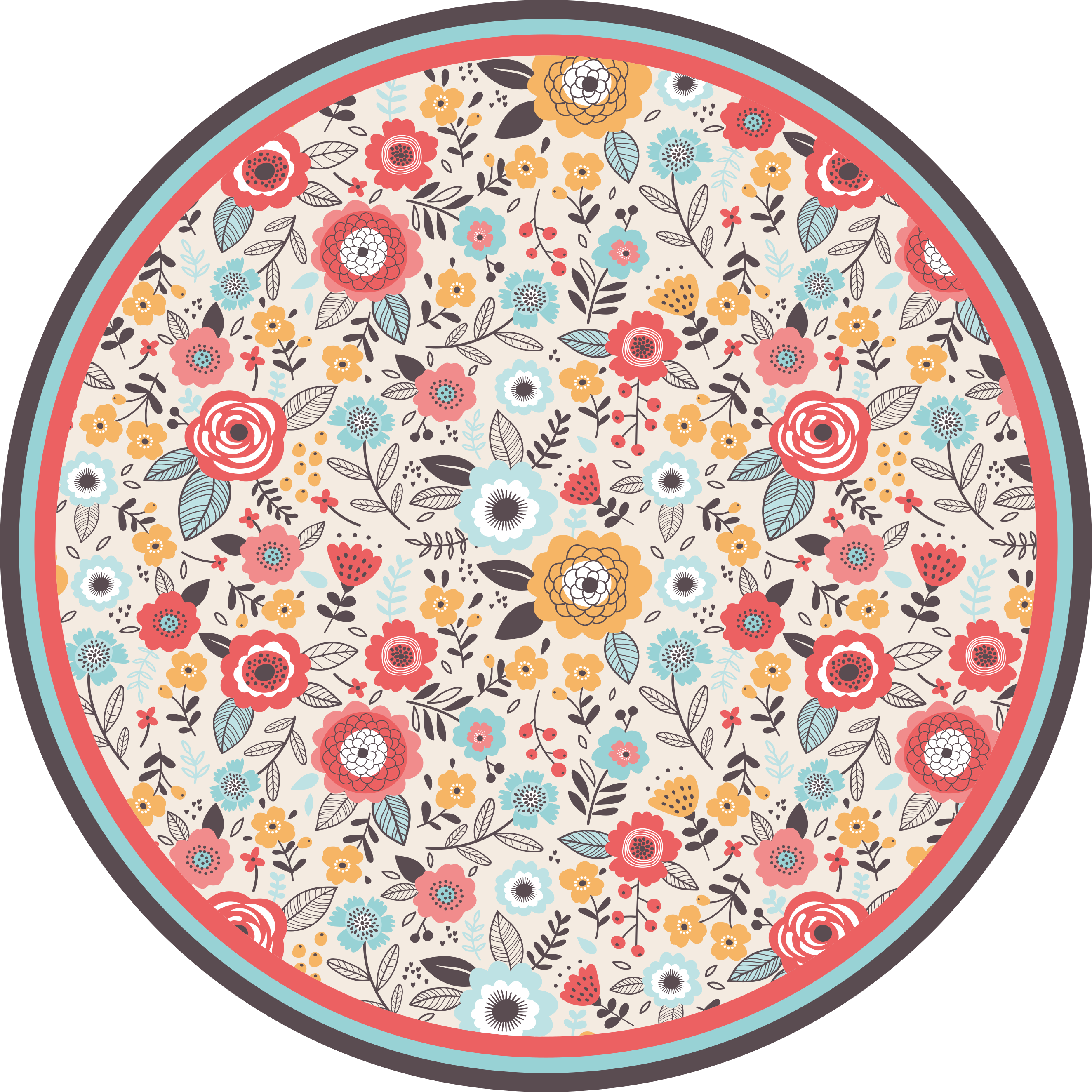 Tapis vinyle fleurs et plantes motif circulaire floral - TenStickers
