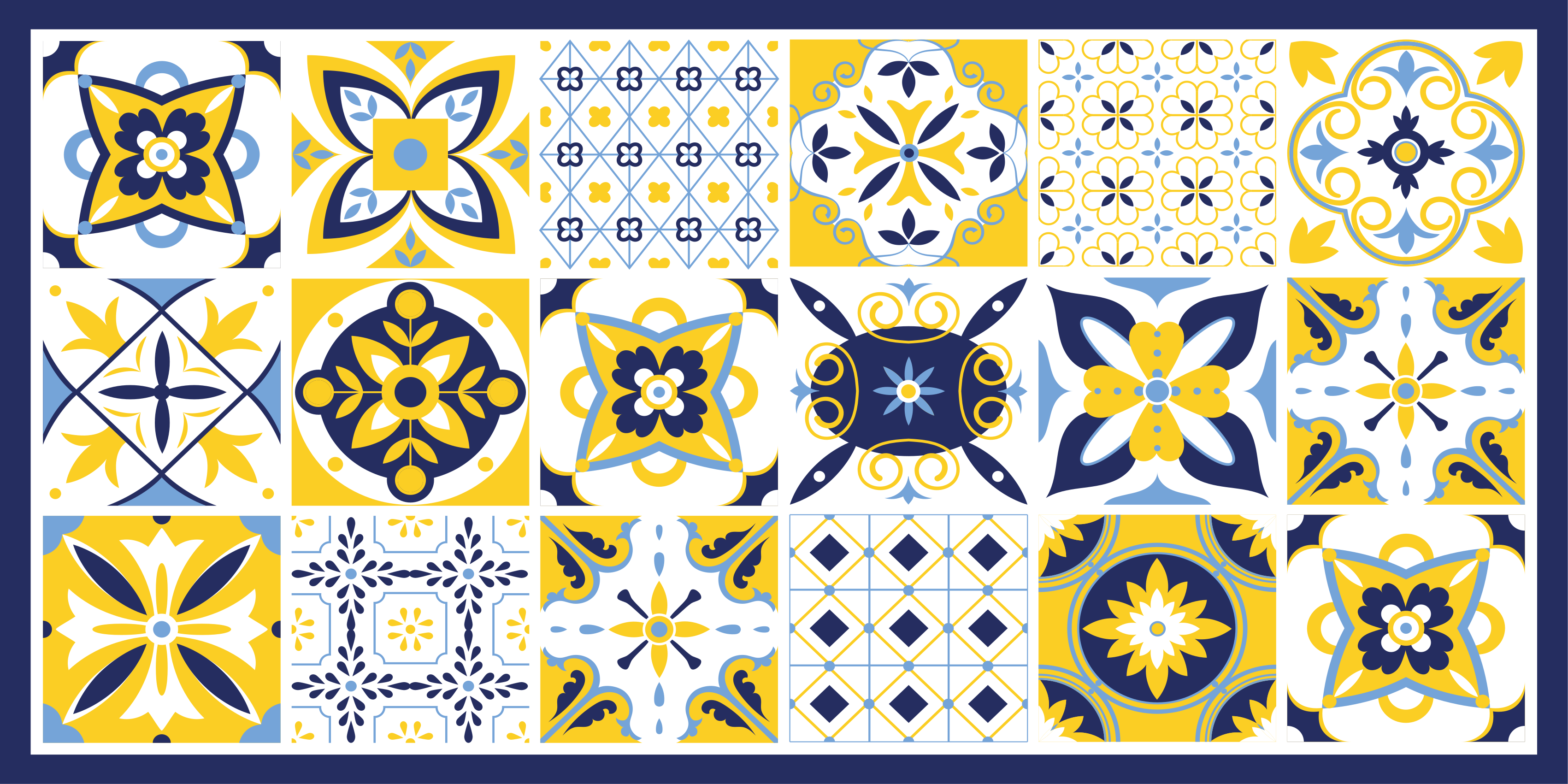 Tapis vinyle carreaux de ciment mosaïque bleue et jaune - TenStickers