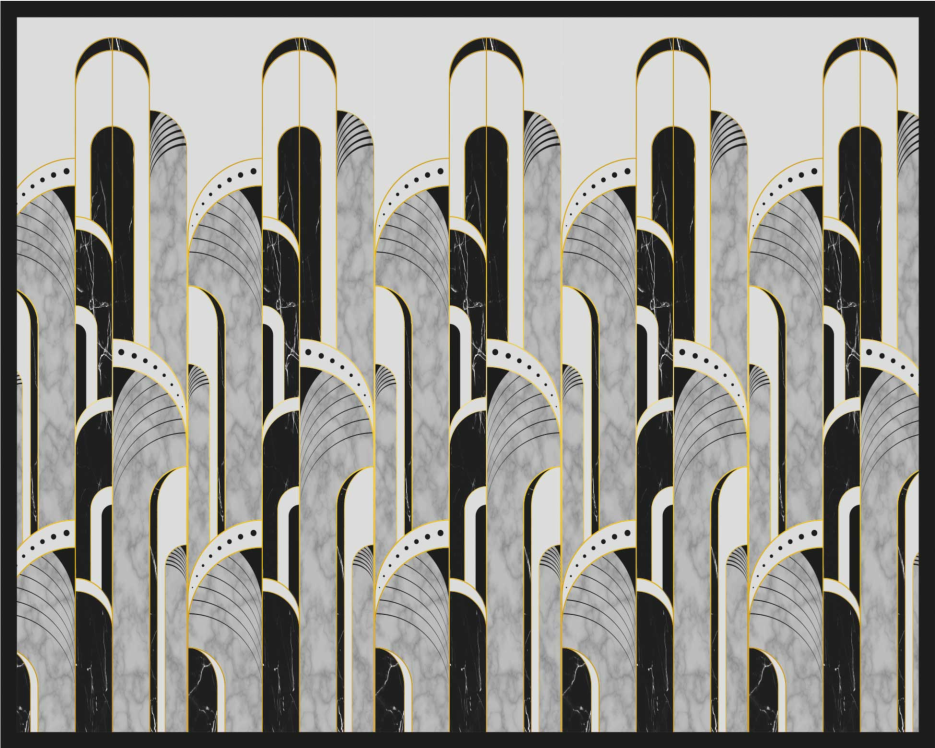 Tapis vinyle moderne Art Déco motif gris et noir - TenStickers