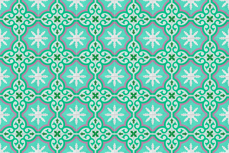 Tapis vinyle motif carreaux hydrauliques verts - TenStickers