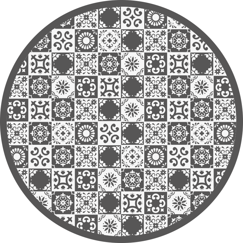 Tapis vinyle rond carrelage ibérique gris - TenStickers